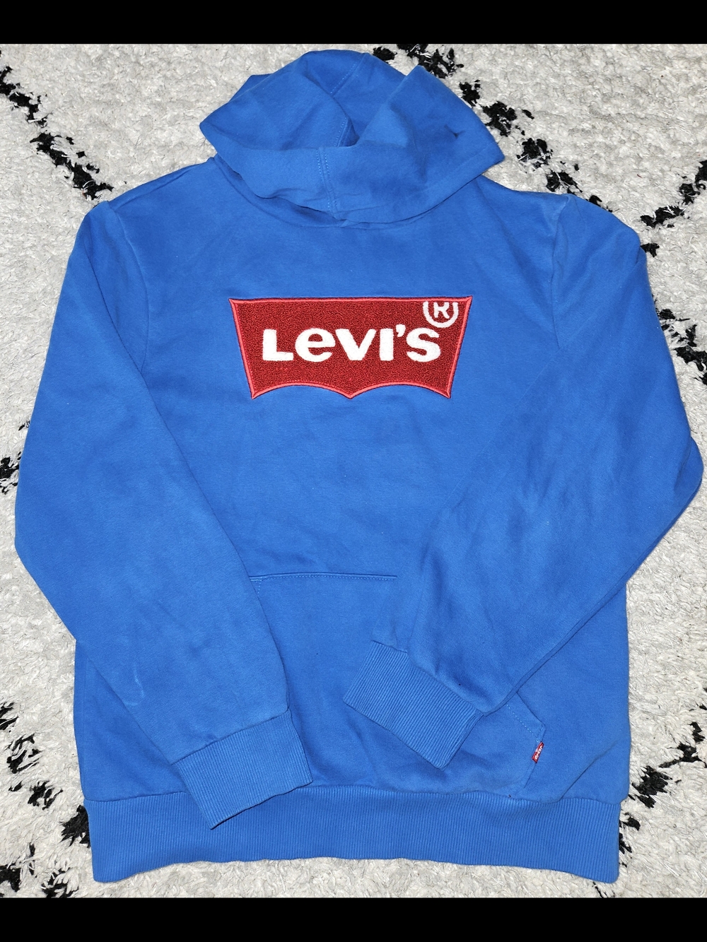 Levi's Bright Blue Pullover Hoodie with Red Logo Patch